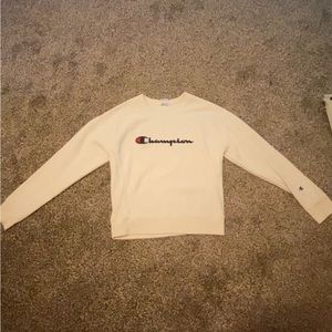 cream-colored champion reverse weave fleece crewneck